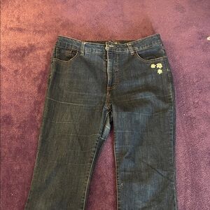 Embroidered Denim Jeans with Floral Detail